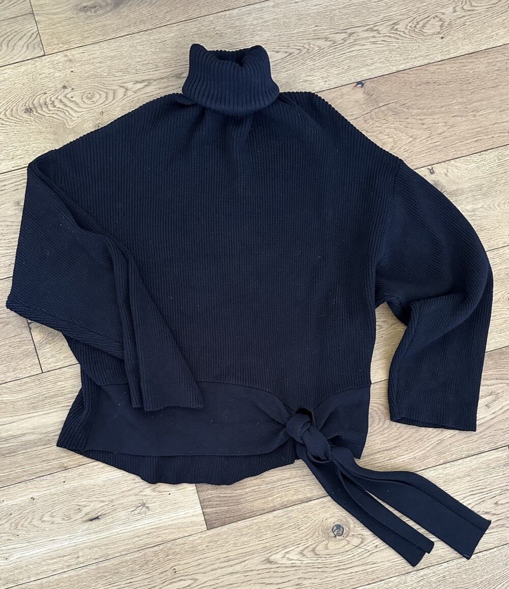 ZARA KNIT Turtleneck Sweater Womens Size Medium Gray Dolman Side Tie Front